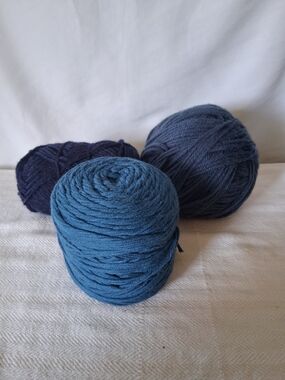 Set of Three Blue Yarn Balls - Assorted Deep Blues